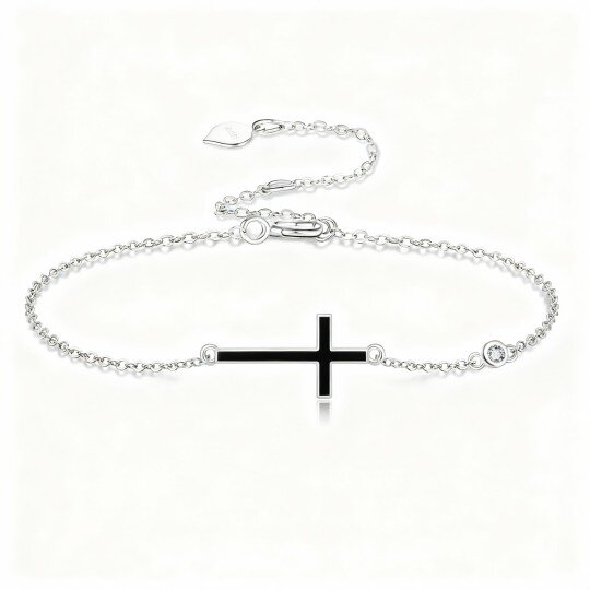 10K White Gold Agate Cross Charm Bracelet
