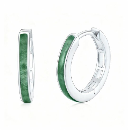 10K White Gold Agate Hoop Earrings