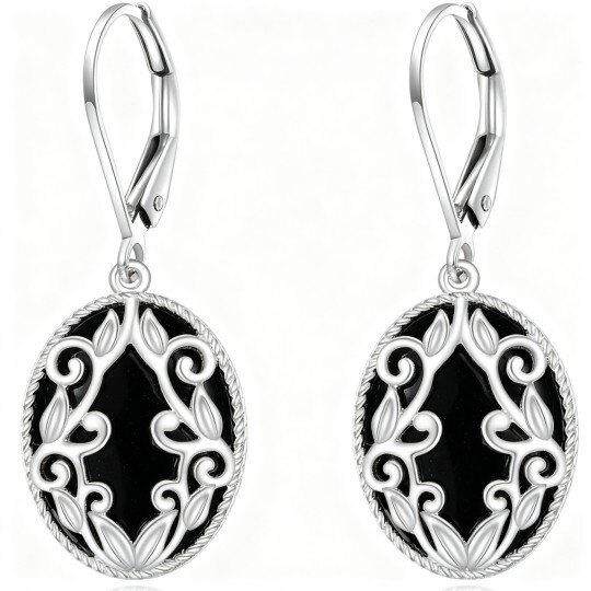 10K White Gold Agate Ouija Board Drop Earrings
