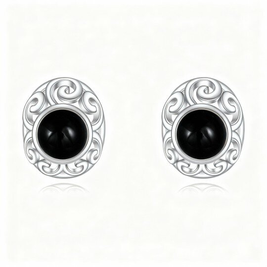 10K White Gold Agate Oval Shaped Stud Earrings