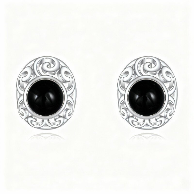 10K White Gold Agate Oval Shaped Stud Earrings-1