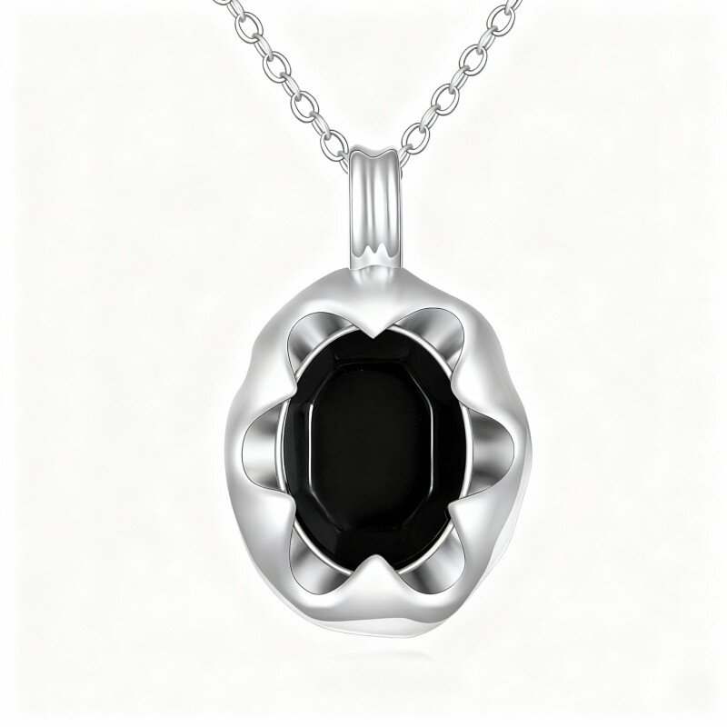 10K White Gold Agate Pendant Necklace-8