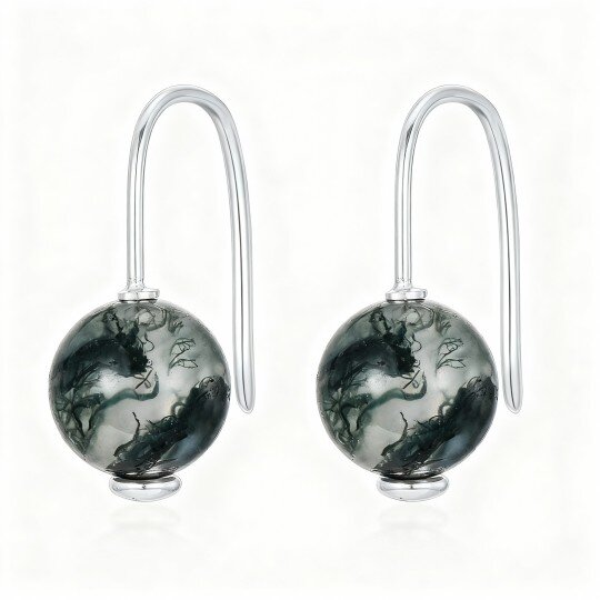 9K White Gold Agate Round Drop Earrings