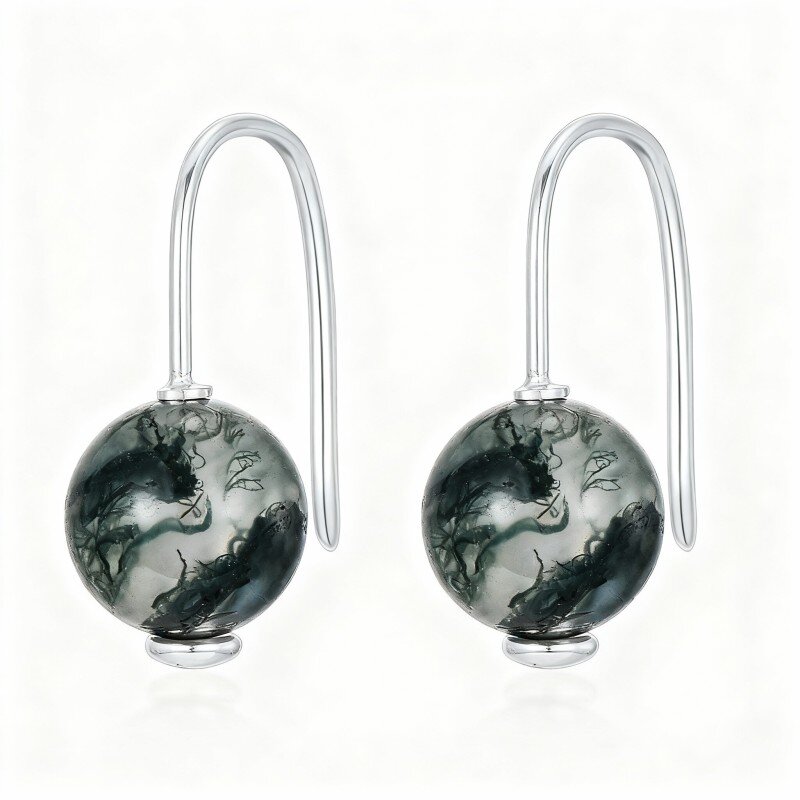 Platinum with White Gold Plated Agate Round Drop Earrings-1