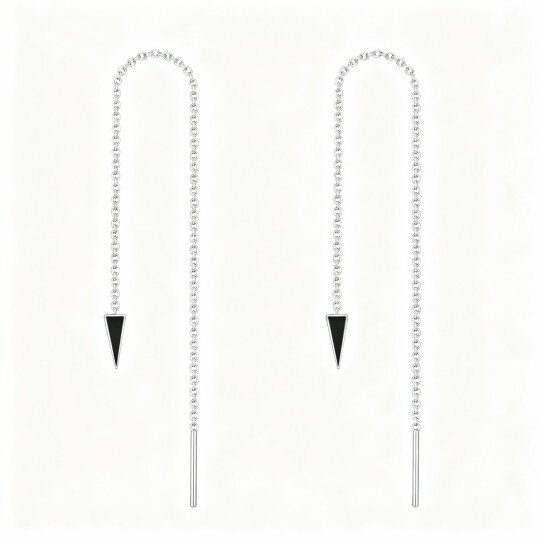 أقراط متدلية من الذهب الأبيض عيار 10 قيراط مرصعة بالعقيق على شكل مثلث