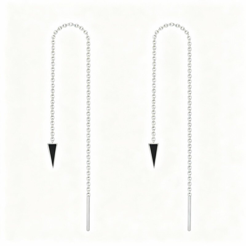 Pendientes colgantes triangulares de ágata en oro blanco de 10 quilates-1