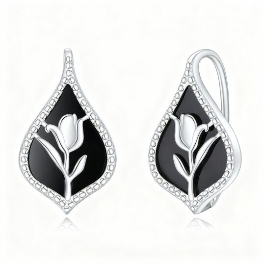 Pendientes de oro blanco de 10 quilates con forma de tulipán y cierre de palanca