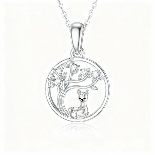 10K White Gold Cubic Zirconia Alpaca & Tree Of Life Pendant Necklace