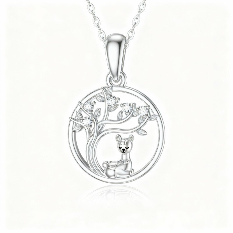 10K White Gold Cubic Zirconia Alpaca & Tree Of Life Pendant Necklace-10