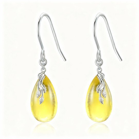 10K White Gold Amber Drop Earrings