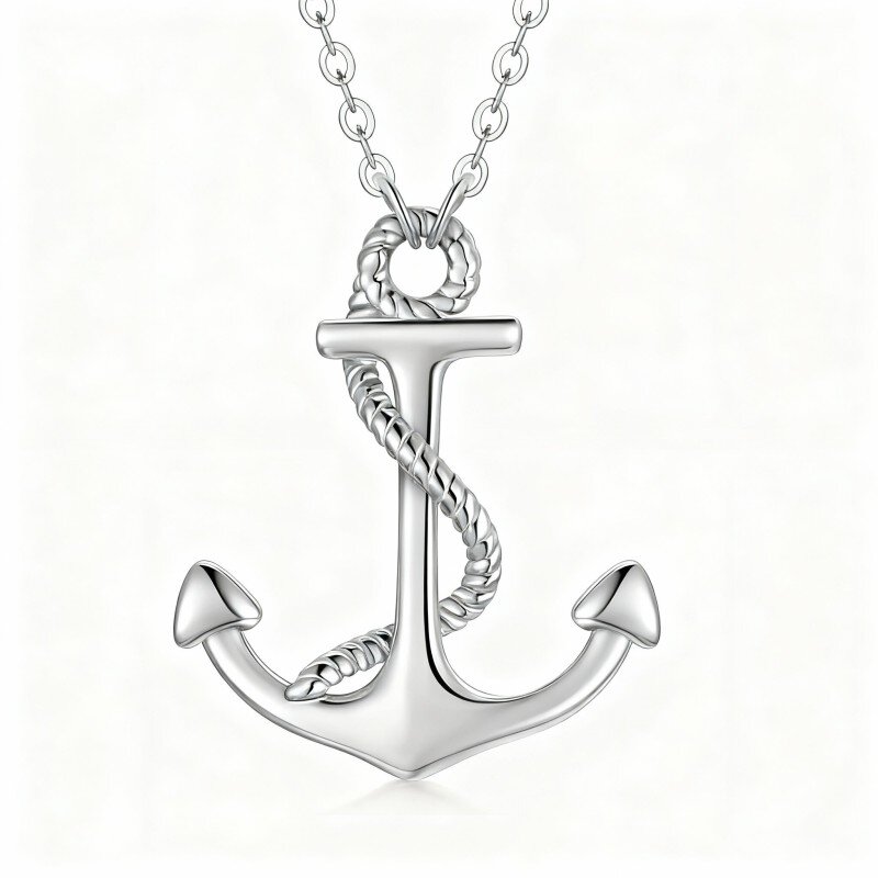 Naszyjnik z wisiorkiem w kształcie kotwicy z białego złota 10K-14