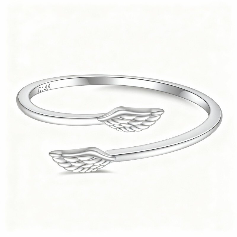 Platinum with White Gold Plated Angel Wing Open Ring-1