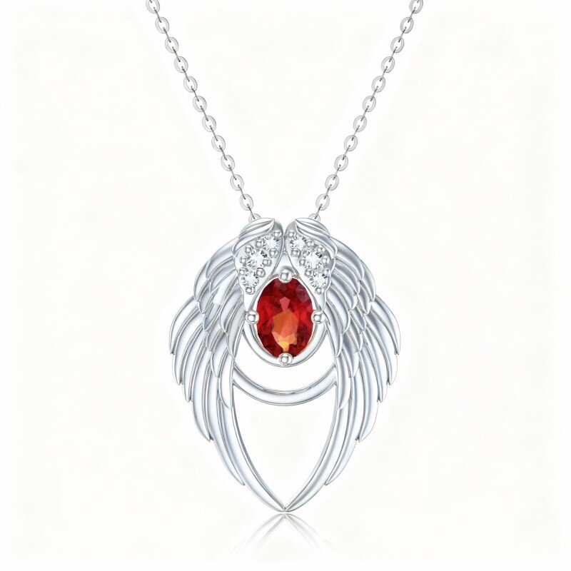 Colar com pendente de asa de anjo em ouro branco 10K com zircónias cúbicas-2