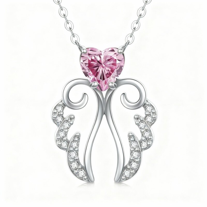 قلادة على شكل جناح ملاك من الذهب الأبيض عيار 10 قيراط مرصعة بالزركونيا المكعبة-9