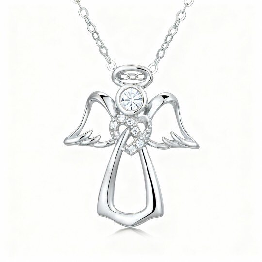 قلادة على شكل جناح ملاك من الذهب الأبيض عيار 10 قيراط مرصعة بالزركونيا المكعبة