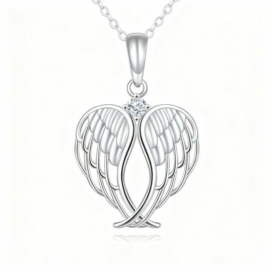 10K White Gold Cubic Zirconia Angel Wing Pendant Necklace