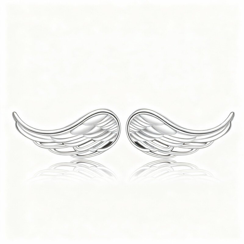Brincos asa de anjo em ouro branco 10K-13