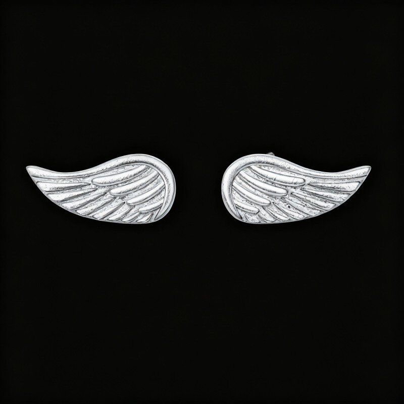 10K White Gold Angel Wing Stud Earrings-3