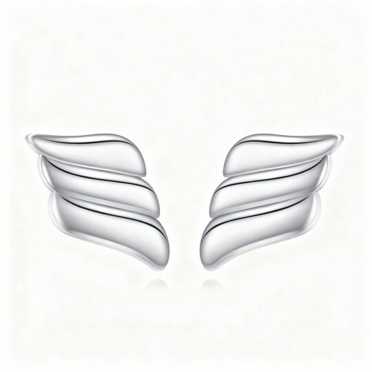 10K White Gold Angel Wing Stud Earrings