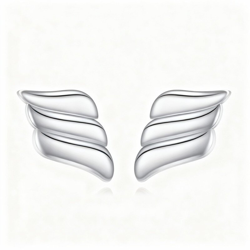 10K White Gold Angel Wing Stud Earrings-2