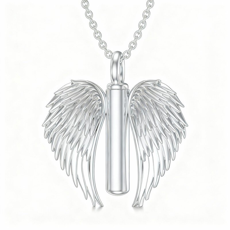 10K White Gold Angel Wing Urn Necklace for Ashes-1