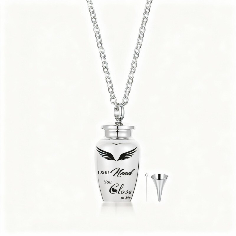 Collana Di Urna A Clessidra Per Ceneri Gioielli Di Cremazione Commemorativi Ricordo Per Donne Umane Uomini Ceneri Con Pietre Portafortuna 12pcs E Ala Angelo - Foto 3