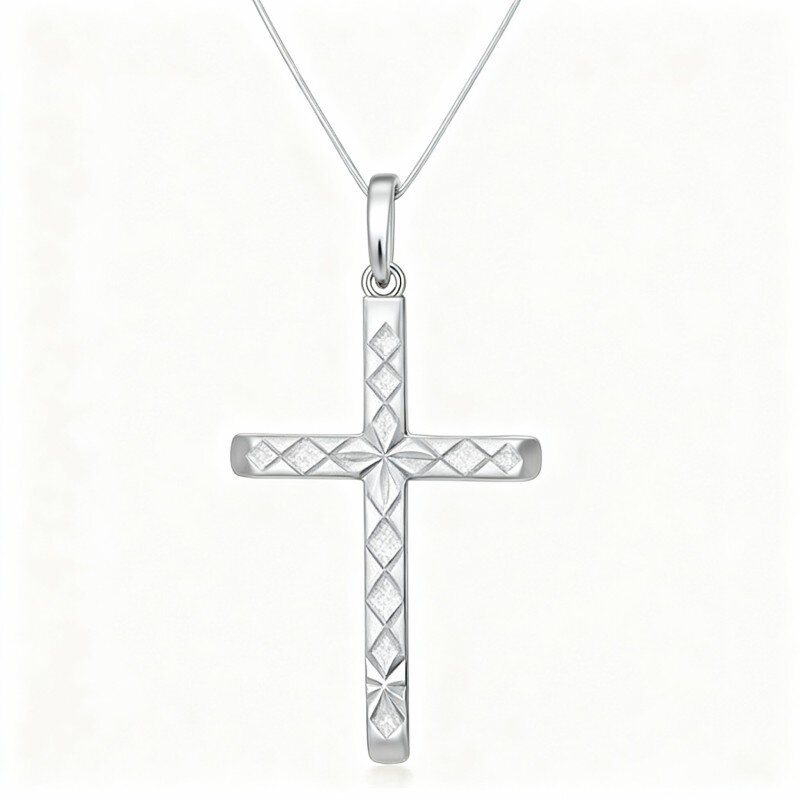 Collana con ciondolo Ankh in oro bianco 10K-2