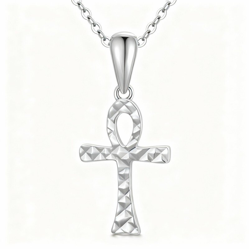 Collana con ciondolo Ankh in oro bianco 10K-8
