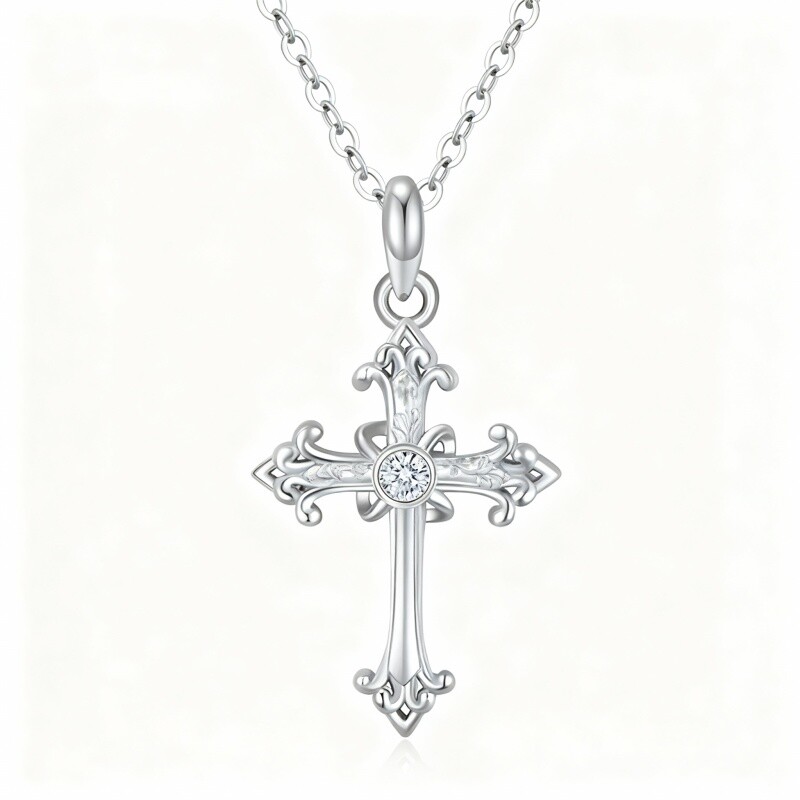 Collana con ciondolo Ankh in oro bianco 10K e zirconi cubici-3