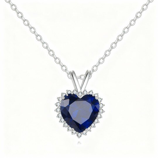 10K White Gold Aquamarine & Moissanite Heart Pendant Necklace