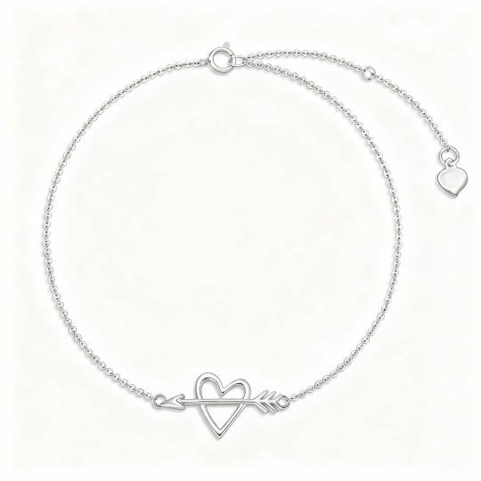 Pulsera con dije de flecha y corazón de oro blanco de 10 quilates