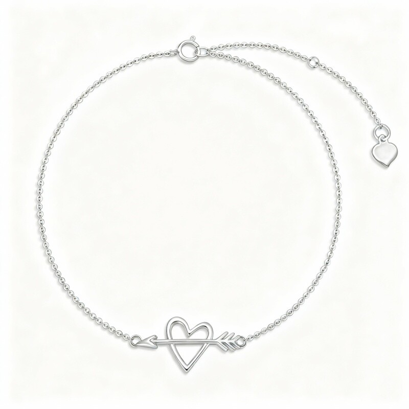 10K White Gold Arrow & Heart Charm Bracelet-15