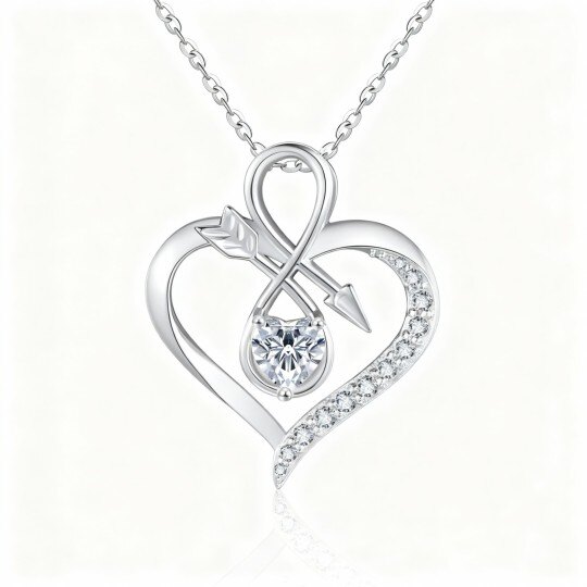 10K White Gold Cubic Zirconia Arrow & Heart & Infinity Symbol Pendant Necklace