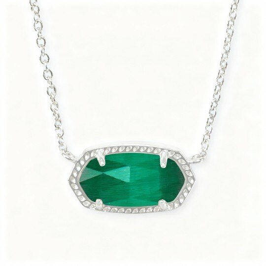 10K White Gold Artificial Emerald Pendant Necklace