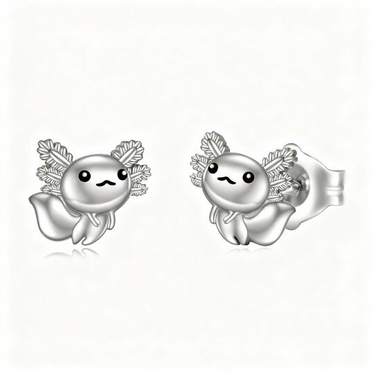 10K White Gold Axolotl Stud Earrings