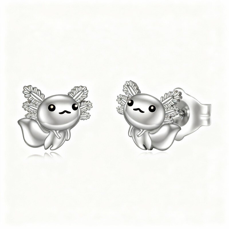 10K White Gold Axolotl Stud Earrings-1