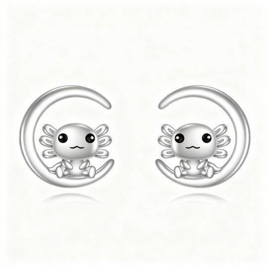 10K White Gold Axolotl Stud Earrings