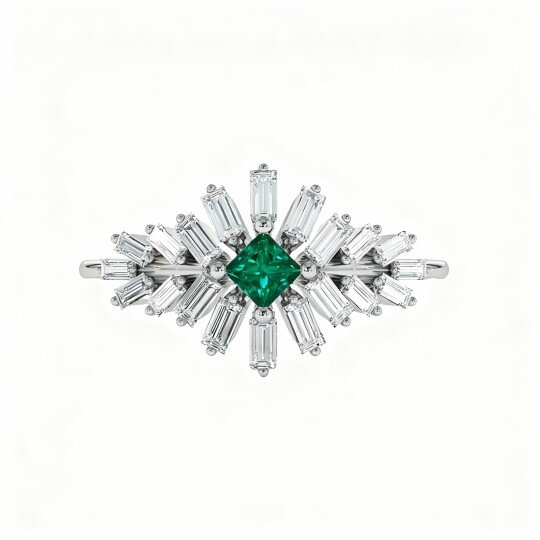 10K White Gold Baguette Cut Couple Engagement Ring