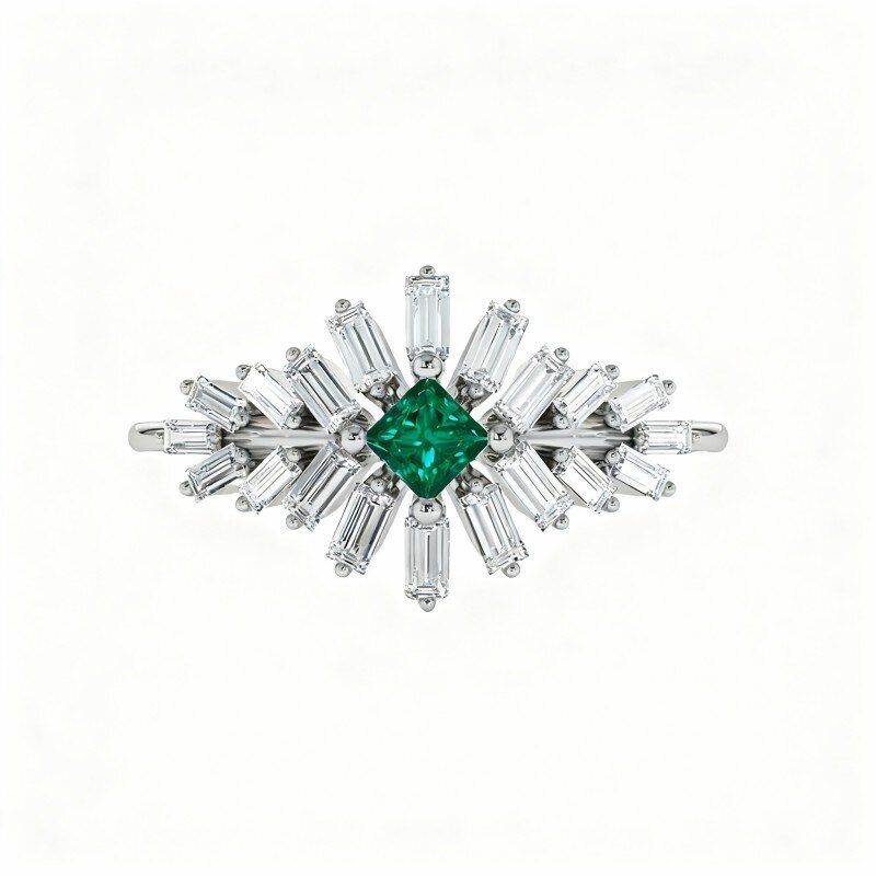 Pierścionek zaręczynowy dla pary z białego złota próby 10K w szlifie bagietkowym-2