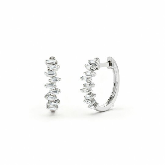 10K White Gold Baguette Cut Laboratory Diamonds Circle Hoop Earrings