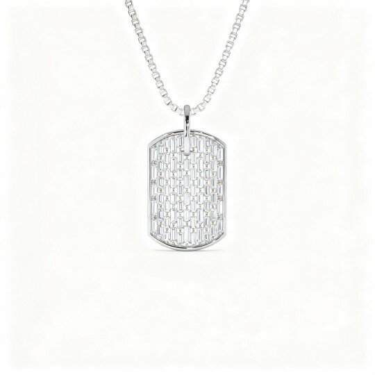 10K White Gold Baguette Cut Laboratory Diamonds Pendant Necklace