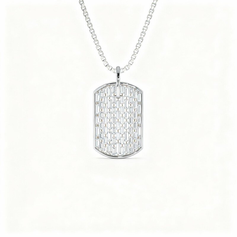 10K White Gold Baguette Cut Laboratory Diamonds Pendant Necklace-1