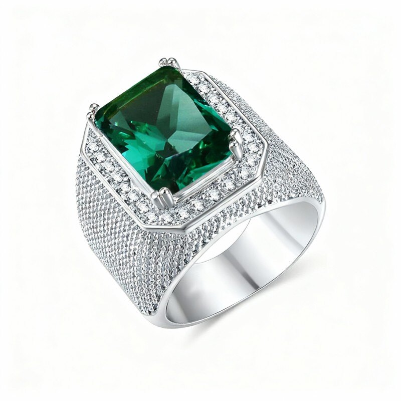 Obrączka ślubna z białego złota próby 10K z szlifem bagietkowym dla mężczyzn-17