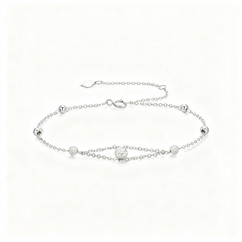 Pulseira de contas de metal com esferas e missangas em ouro branco 10K-11