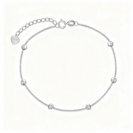 10K White Gold Ball Bead Station Chain Bracelet