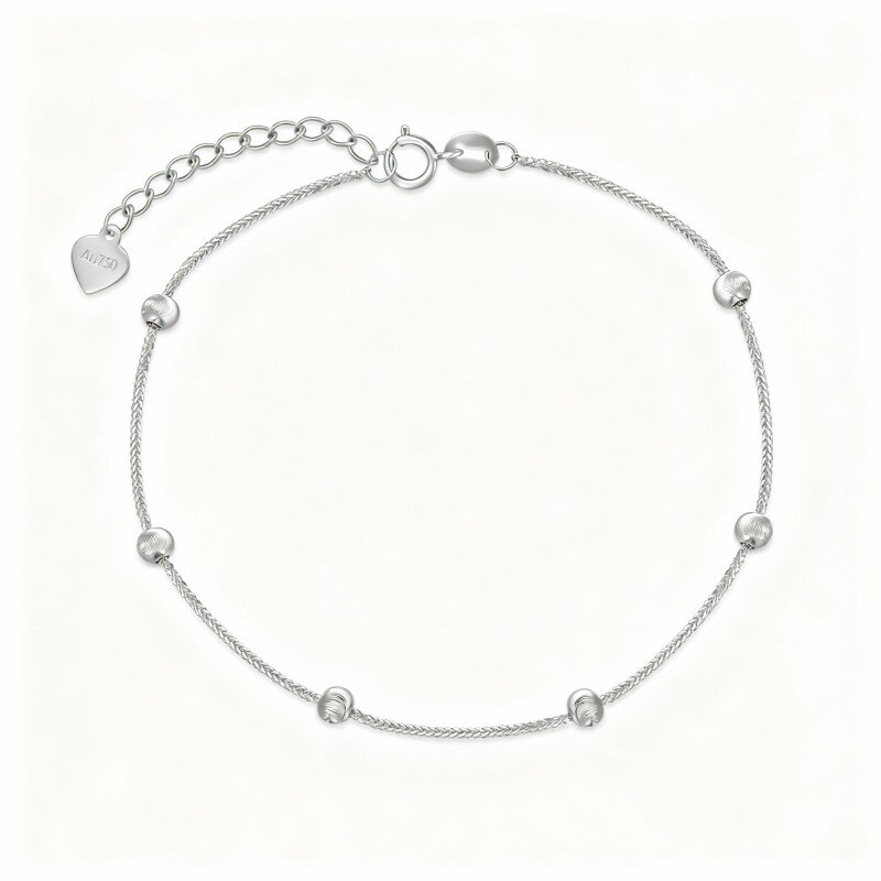 10K White Gold Ball Bead Station Chain Bracelet-14