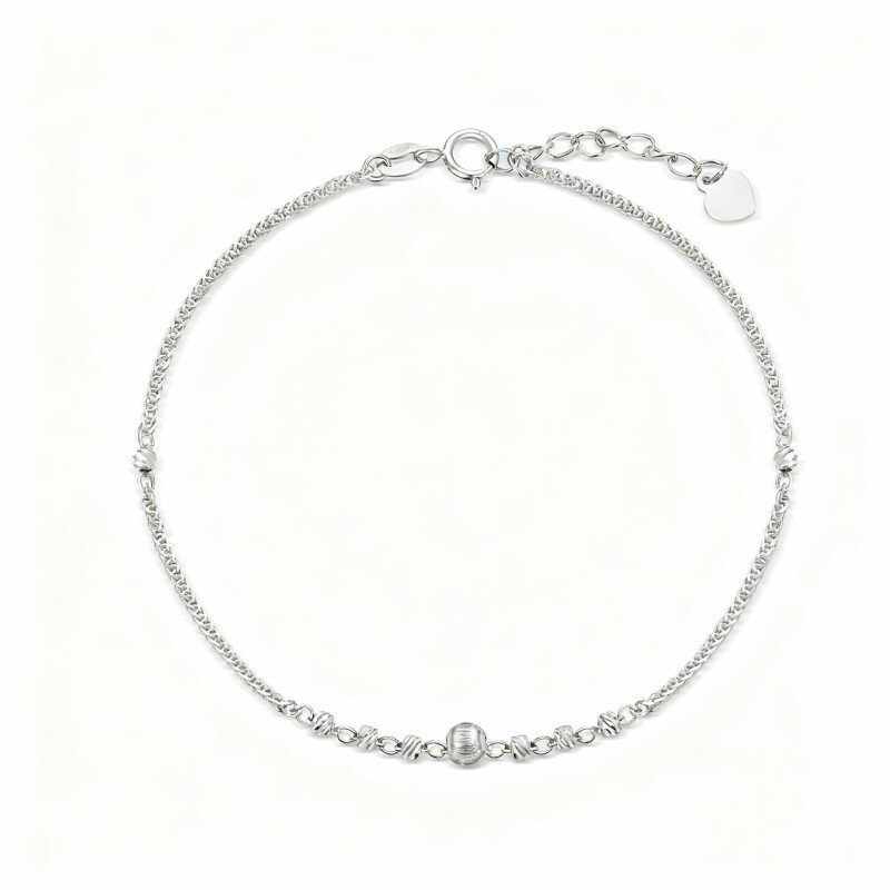 10K White Gold Ball Charm Bracelet-2