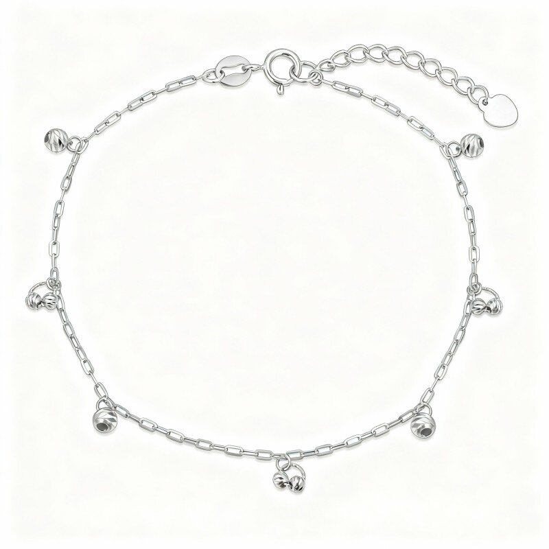 10K White Gold Ball Charm Bracelet-16