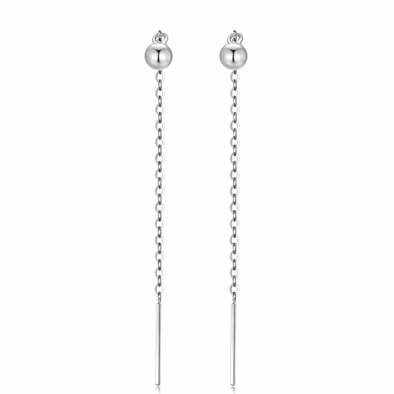10K White Gold Ball Drop Earrings-12