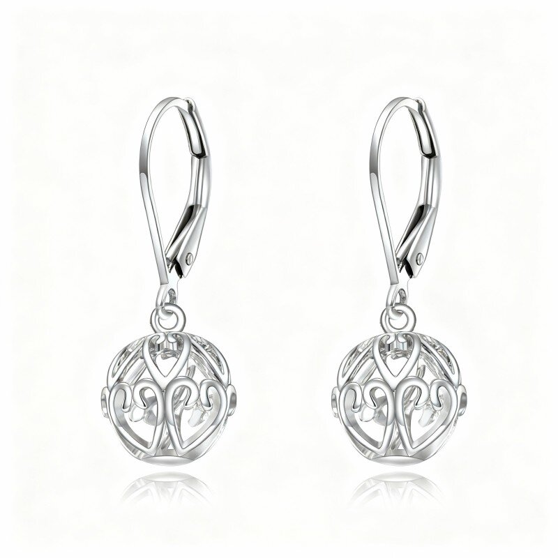 10K White Gold Ball Lever-back Earrings-1